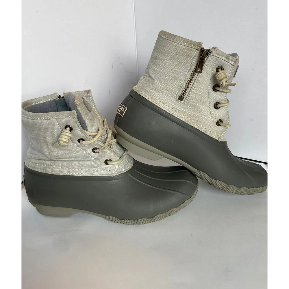 Sperry Saltwater Duck Boot Grey Canvas Waterproof Side Zip STS80411 Womens 7.5M
